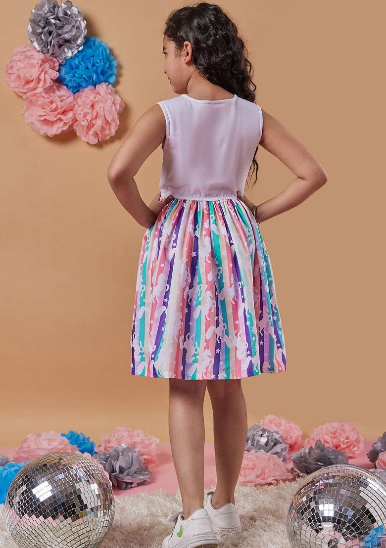 Multicolour Printed Hosiery And Poly Reyon Dress - Indya