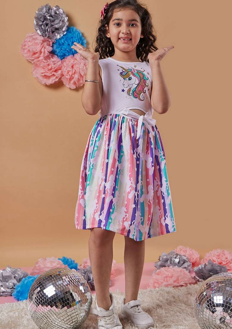 Multicolour Printed Hosiery And Poly Reyon Dress - Indya