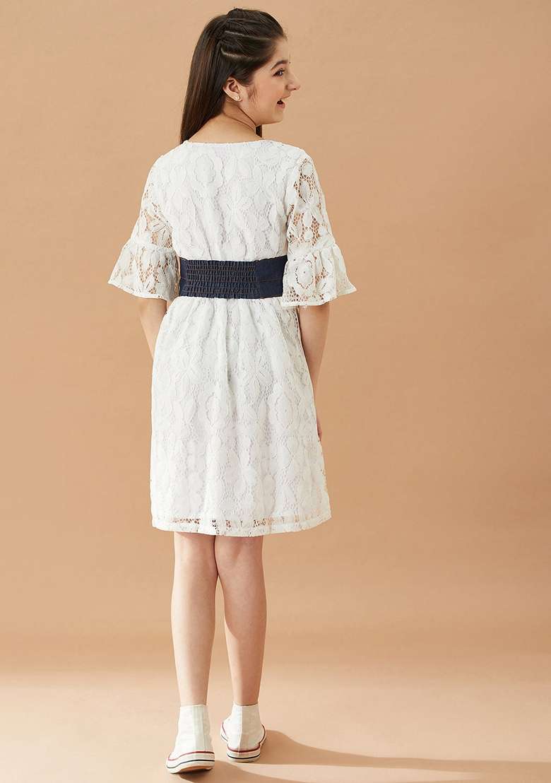 White Polyester Dress - Indya