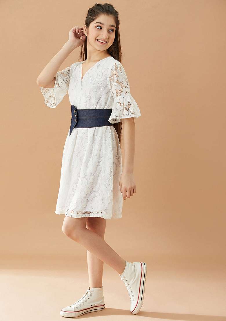 White Polyester Dress - Indya