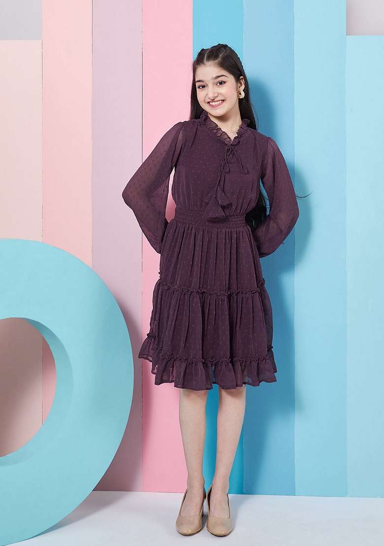 Wine Chiffon Dress - Indya
