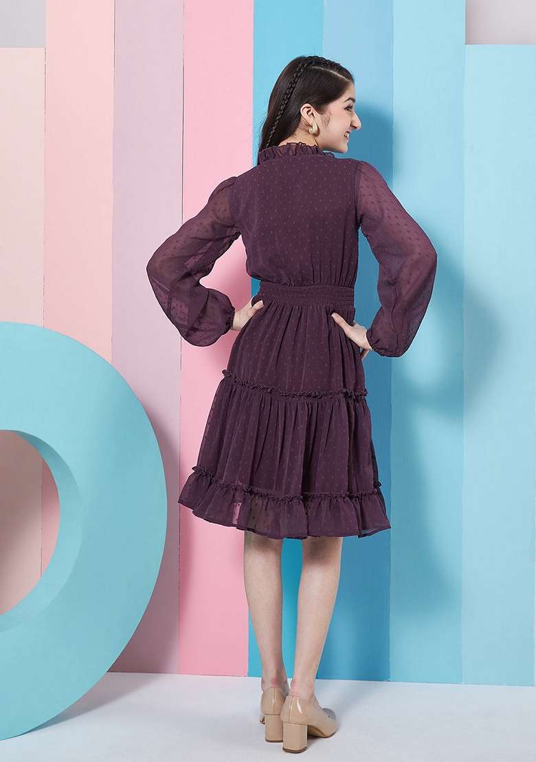 Wine Chiffon Dress - Indya