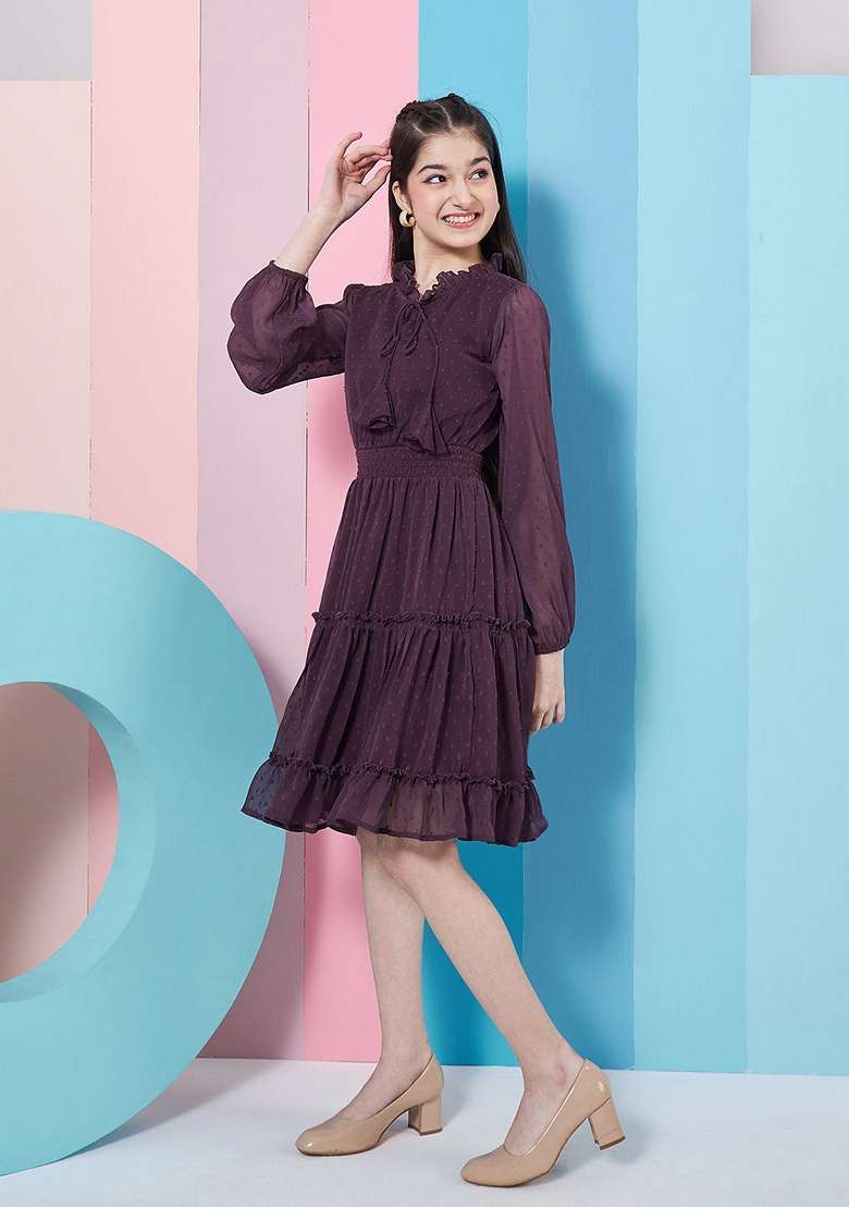 Wine Chiffon Dress - Indya