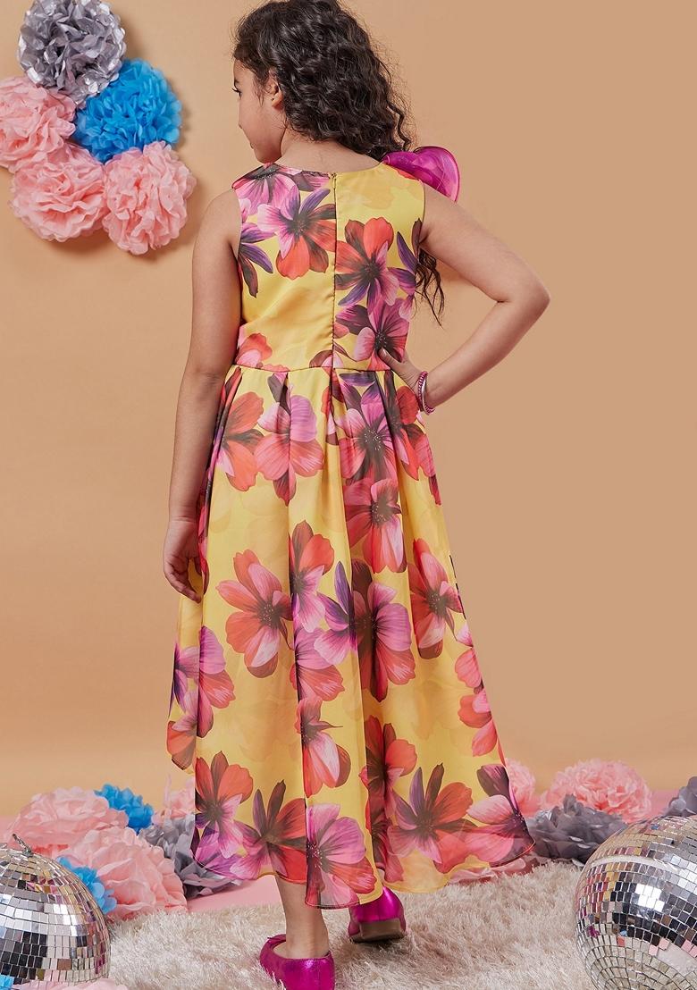 Yellow Printed Organza Dress