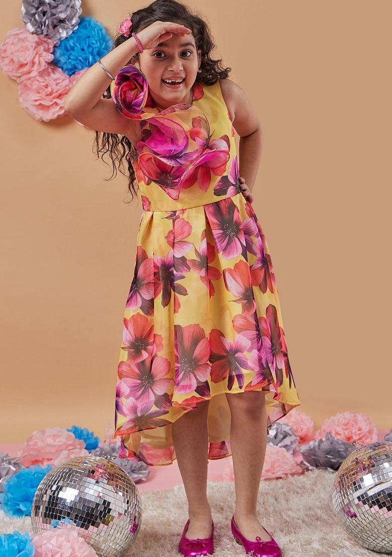 Yellow Printed Organza Dress