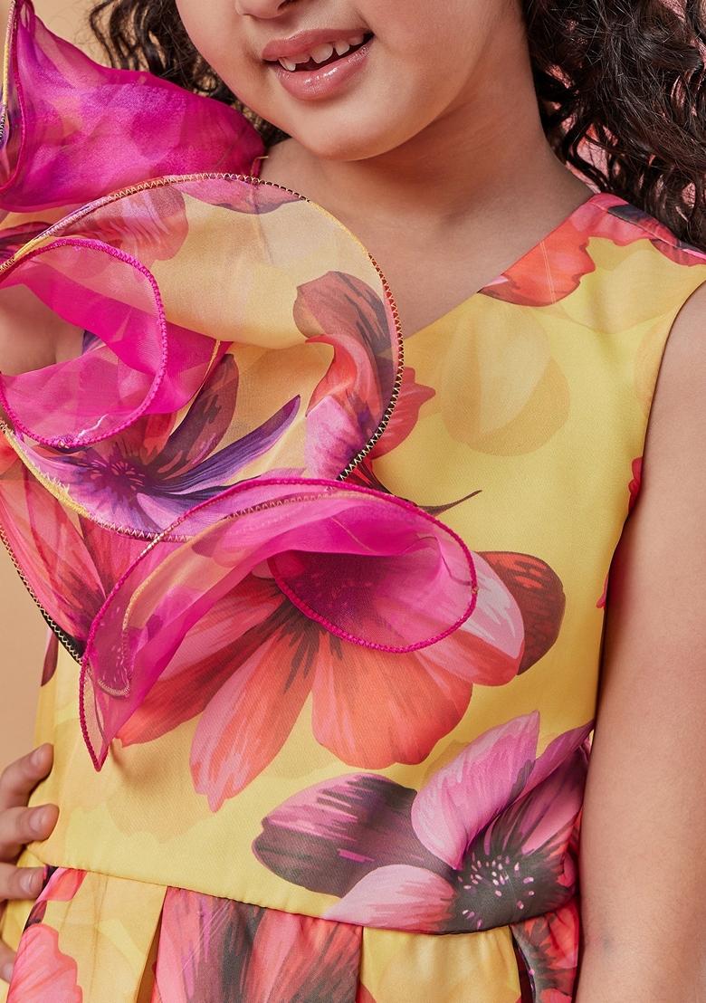 Yellow Printed Organza Dress