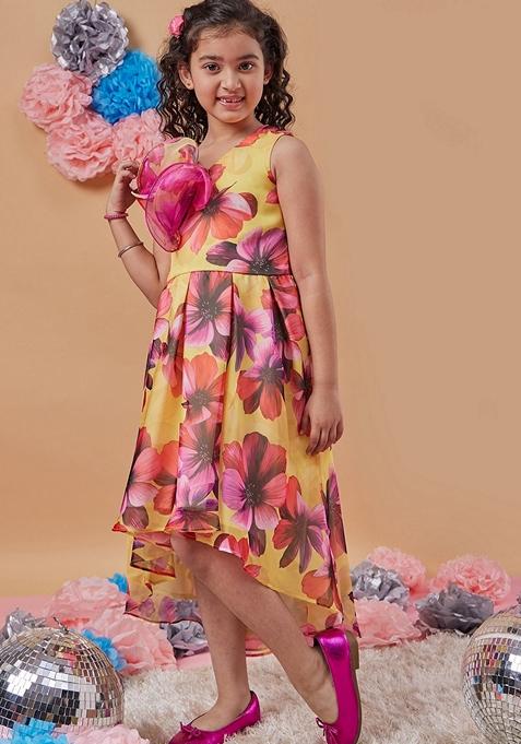 Yellow Printed Organza Dress