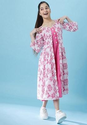 Pink Cotton Dress With Jacket (Set Of 2)