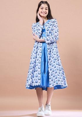 Blue Printed Cotton Dress