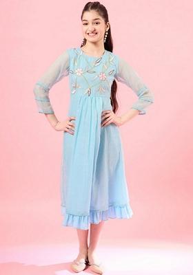 Blue Cotton Blend Dress