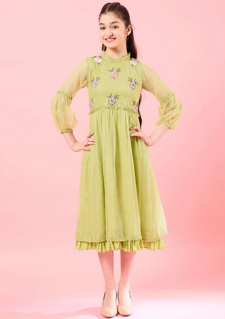 Yellow Cotton Blend Dress - Indya