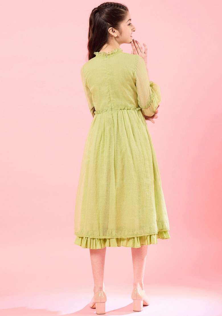 Yellow Cotton Blend Dress - Indya