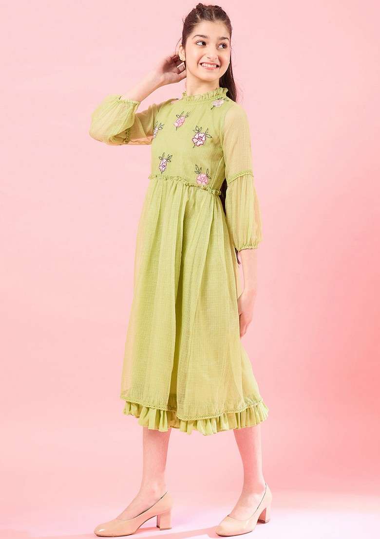 Yellow Cotton Blend Dress - Indya