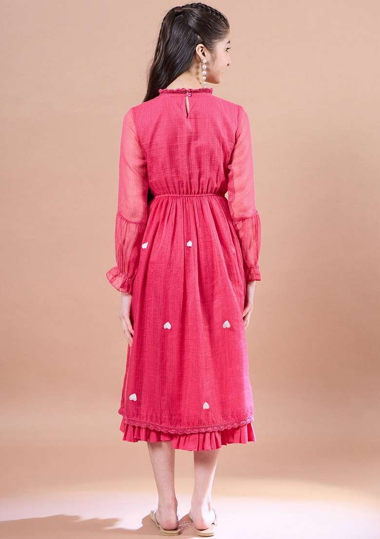 Magenta Cotton Blend Dress - Indya
