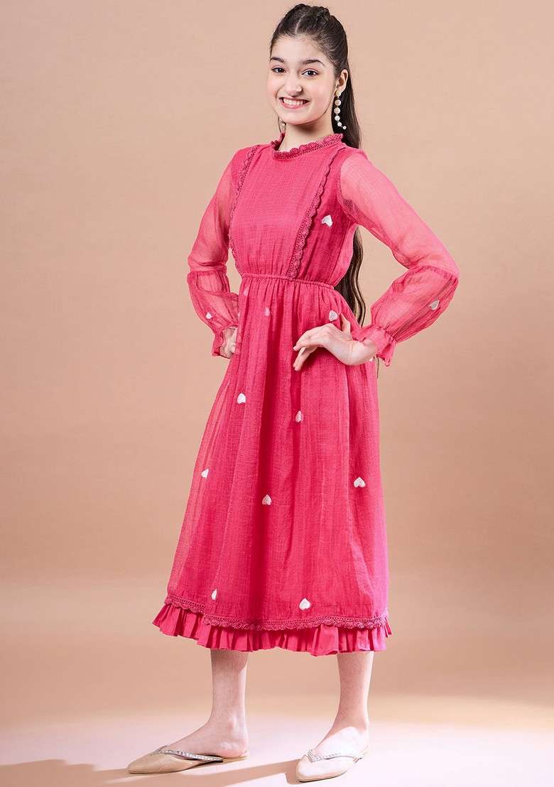 Magenta Cotton Blend Dress - Indya