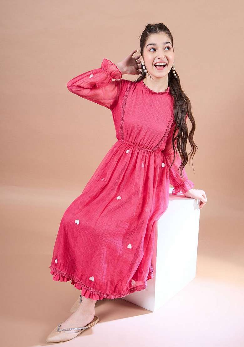 Magenta Cotton Blend Dress - Indya
