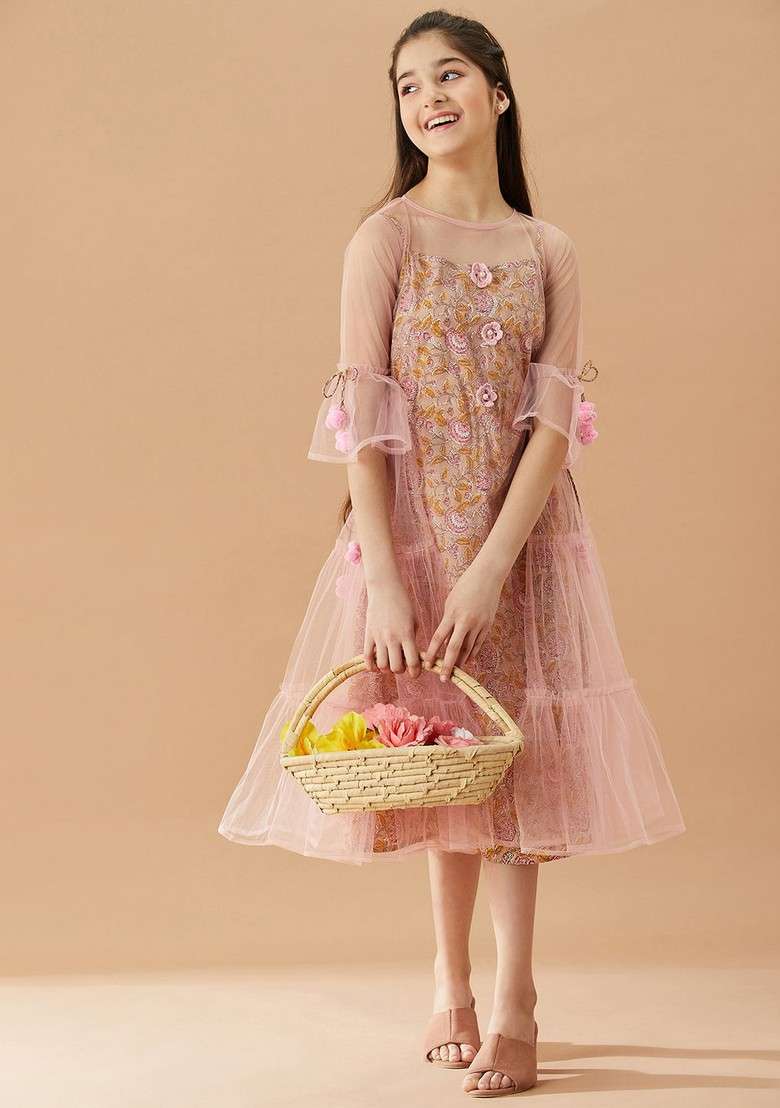 Pink Printed Cotton Dress - Indya