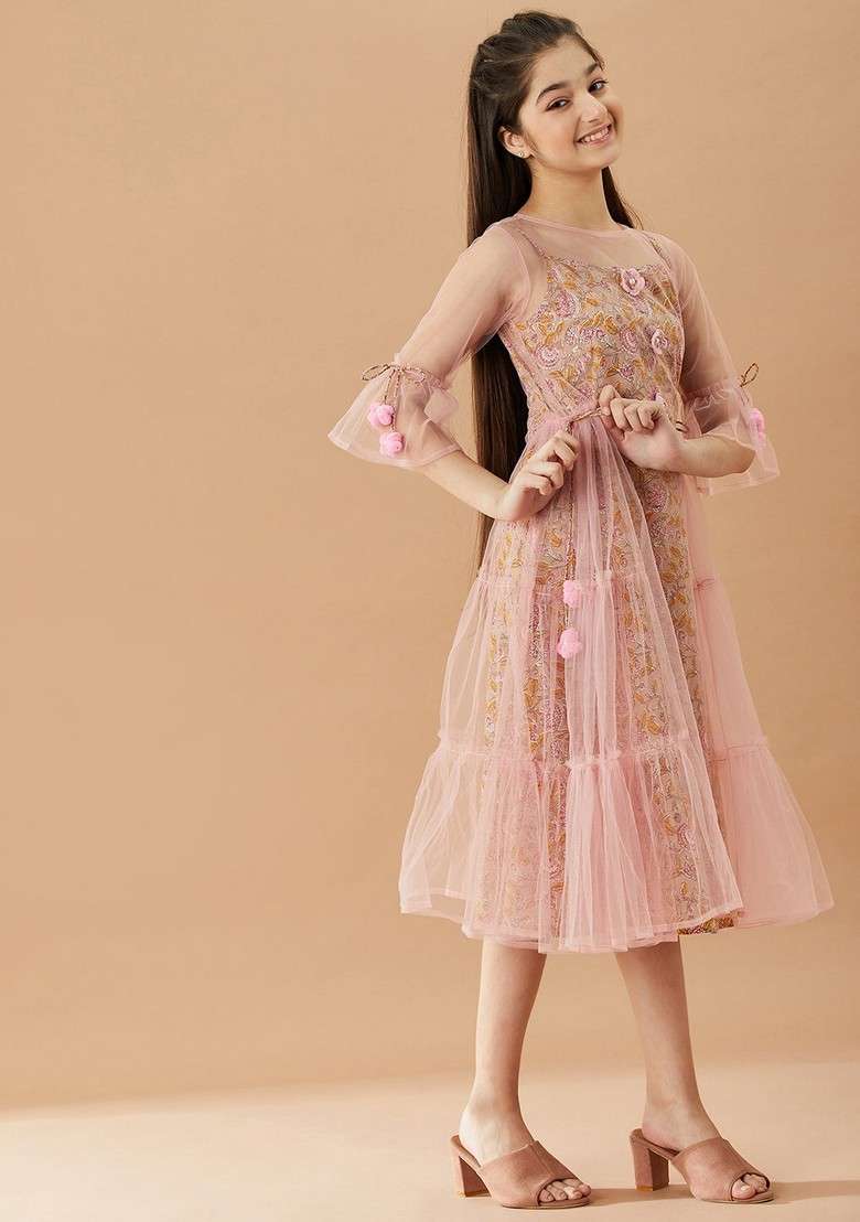 Pink Printed Cotton Dress - Indya