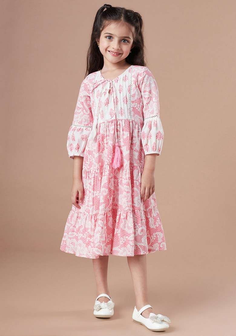 Light Pink Printed Cotton Dress - Indya
