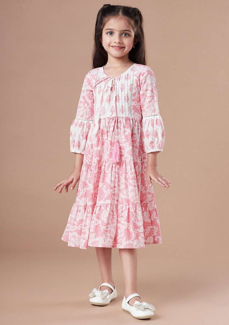 Light Pink Printed Cotton Dress - Indya