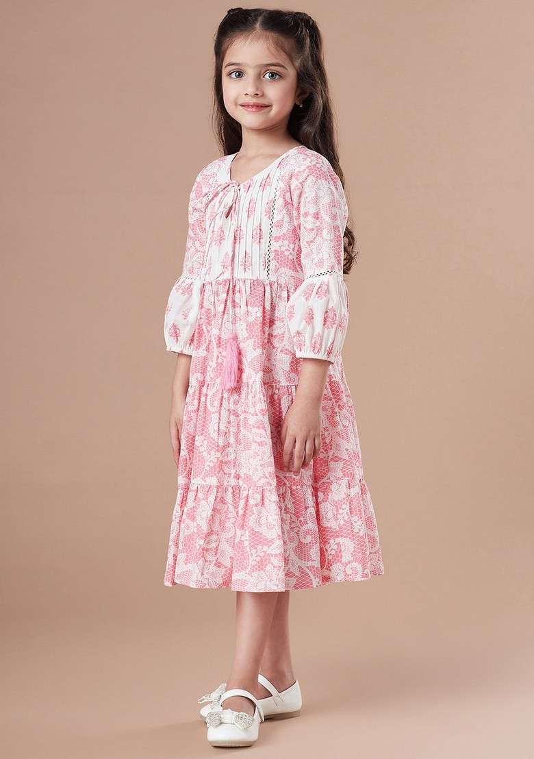 Light Pink Printed Cotton Dress - Indya