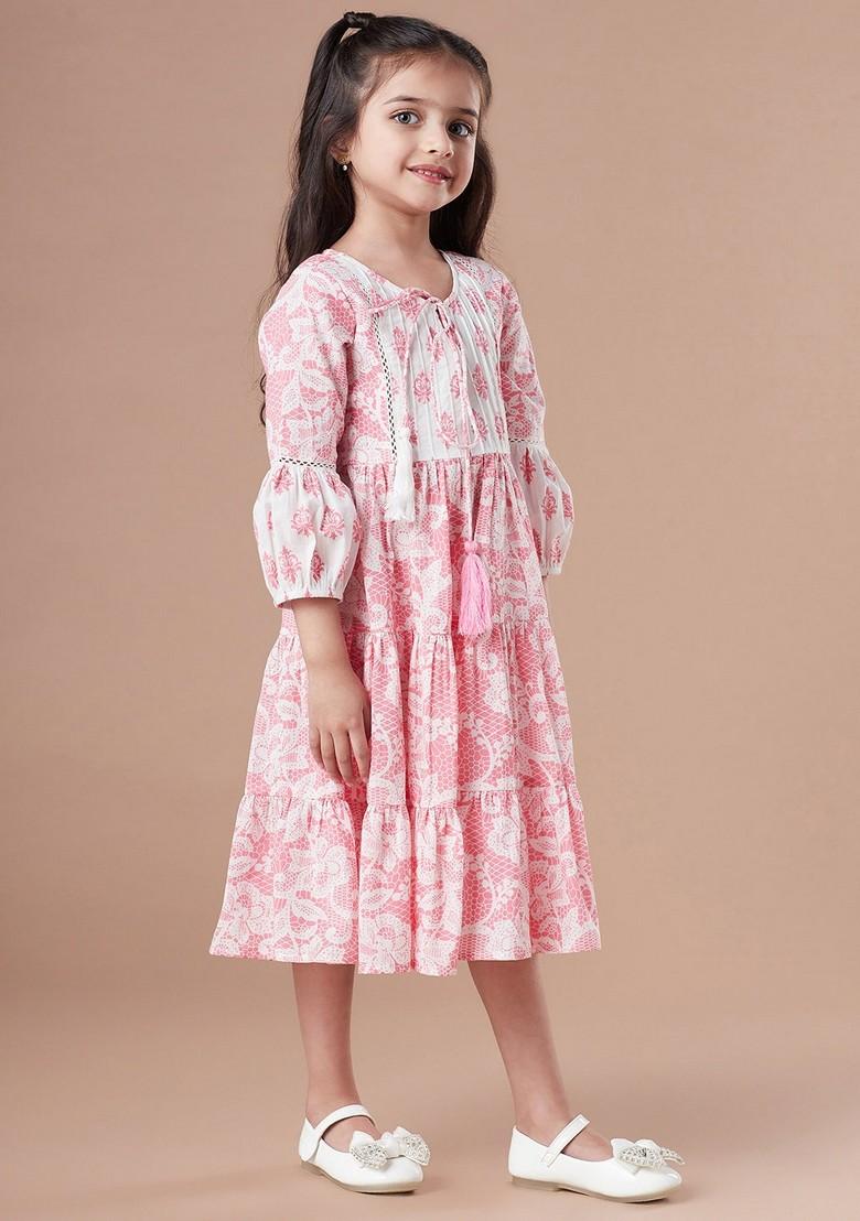 Light Pink Printed Cotton Dress - Indya