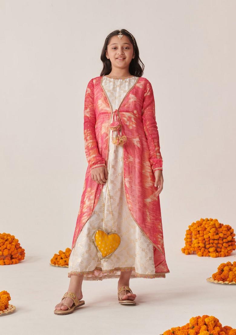 White Printed Silk Blend Dress