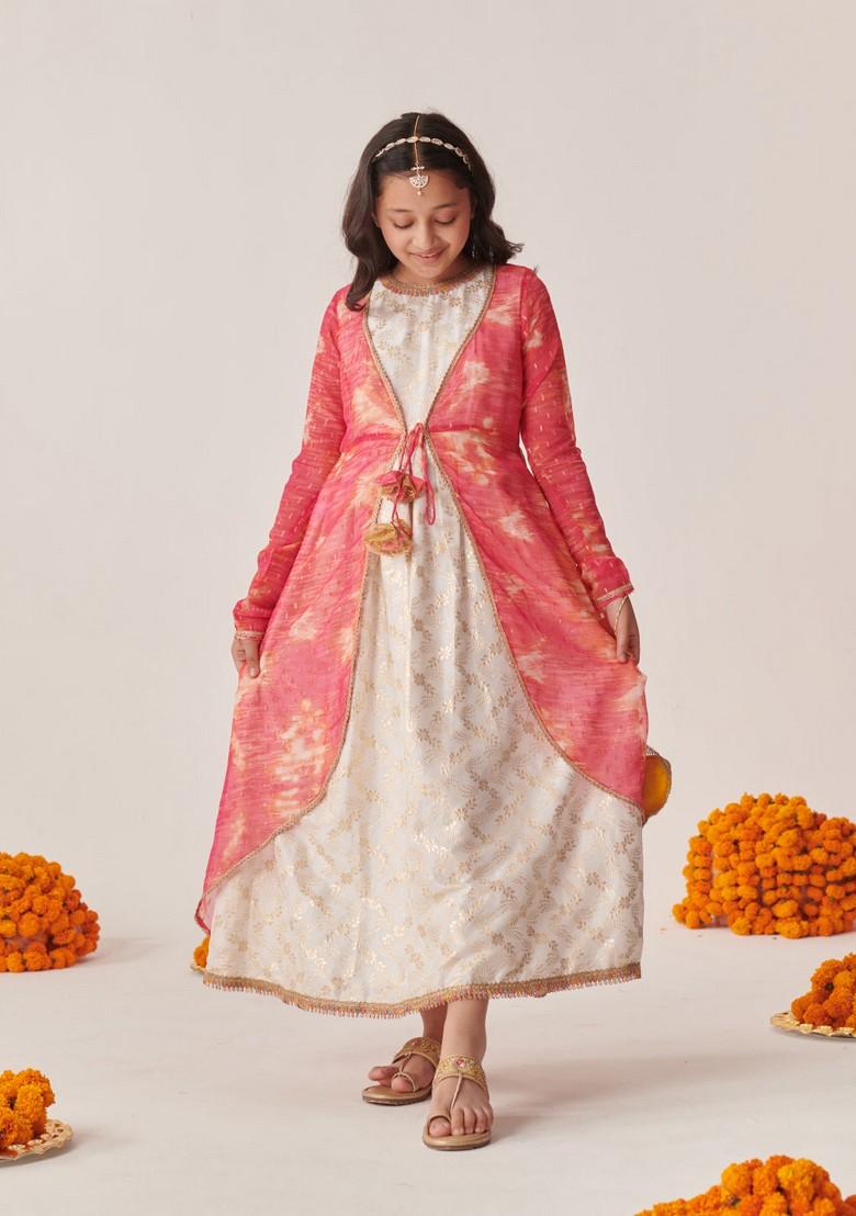 White Printed Silk Blend Dress