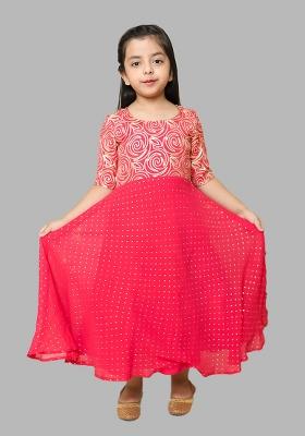 Pink Embroidered Georgette Dress For Girls
