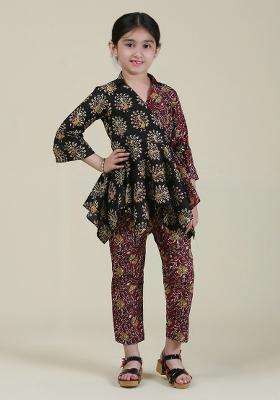 Multicolor Printed Cotton Fusion Set For Girls