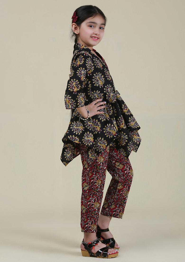 Multicolor Printed Cotton Fusion Set For Girls