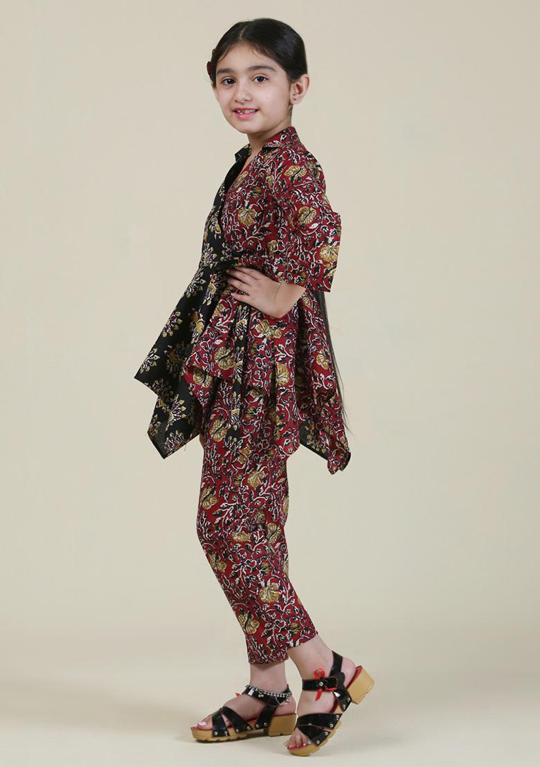 Multicolor Printed Cotton Fusion Set For Girls