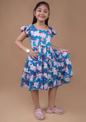 Multicolor Printed Cotton Dress For Girls