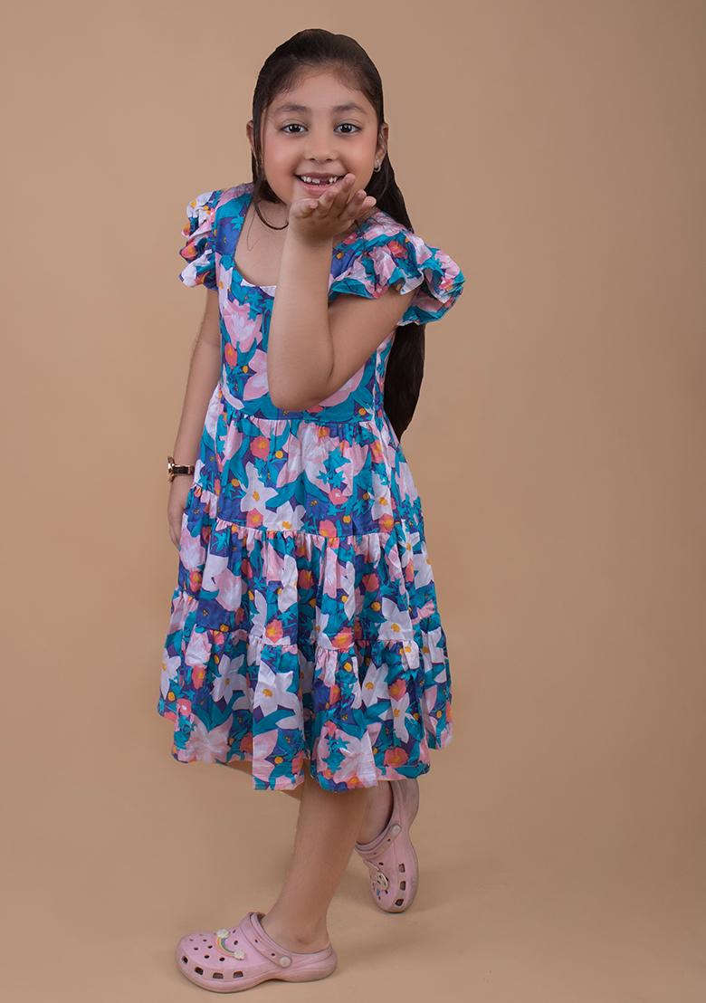 Multicolor Printed Cotton Dress For Girls