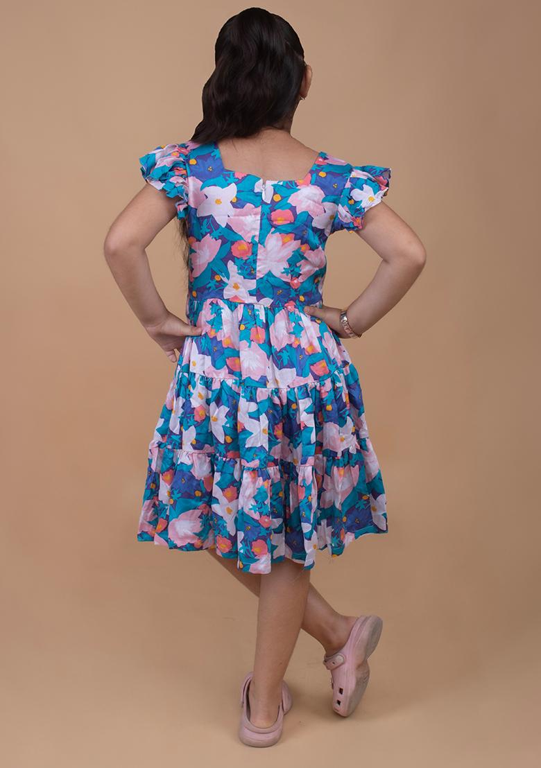 Multicolor Printed Cotton Dress For Girls