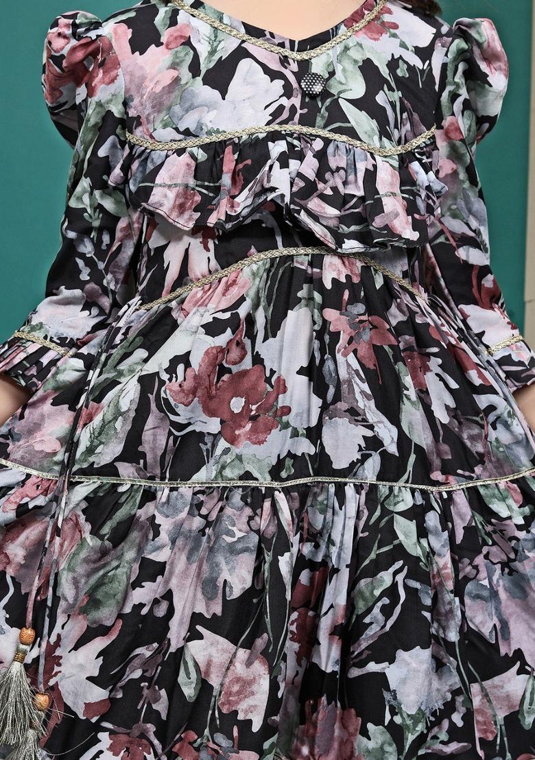 Multi Color Printed  Muslin Anarkali Dress For Girls