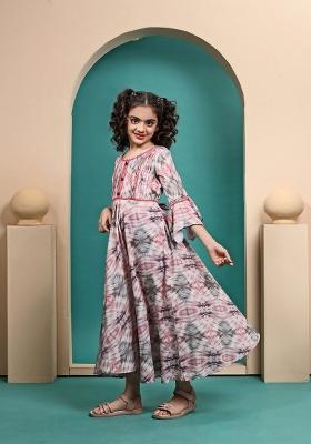 Multi Color Printed  Muslin Anarkali Dress For Girls