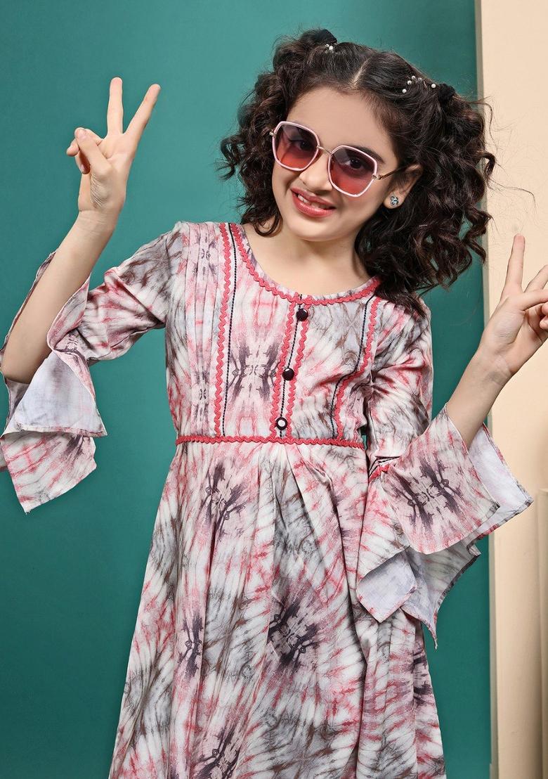 Multi Color Printed  Muslin Anarkali Dress For Girls