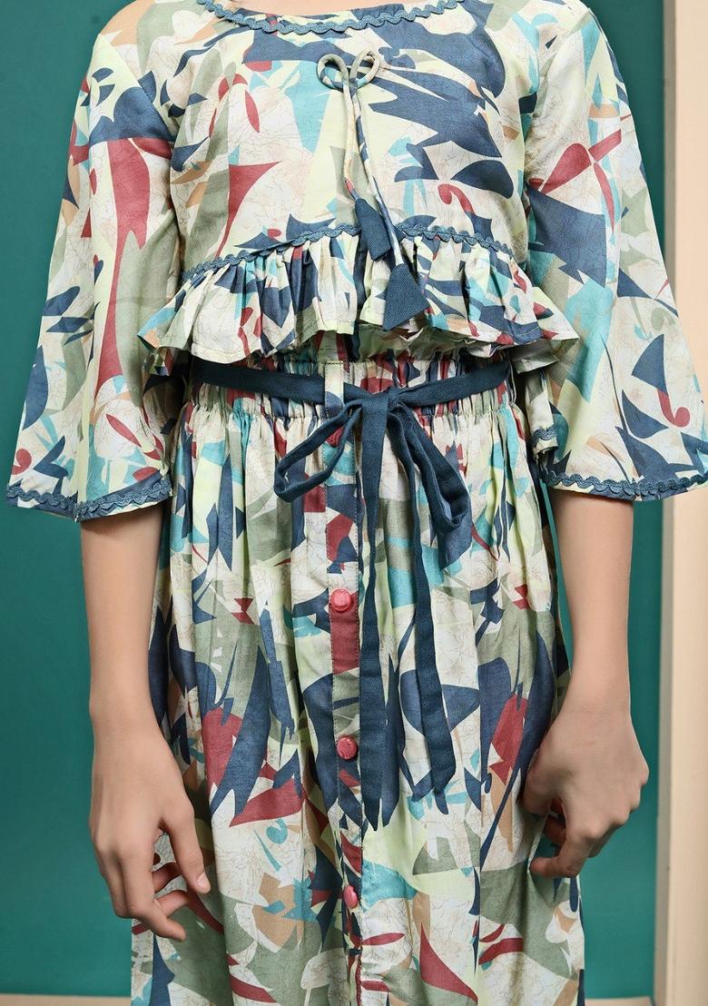 Multi Color Printed  Muslin Skirt Set For Girls