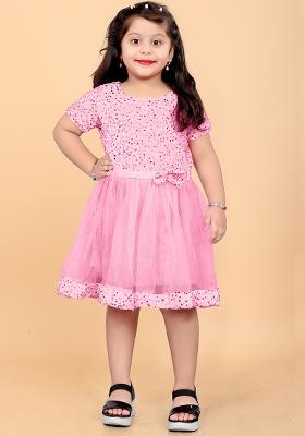 Baby Pink Embroidered Velvet Dress For Girls