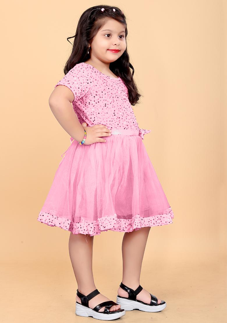 Baby Pink Embroidered Velvet Dress For Girls