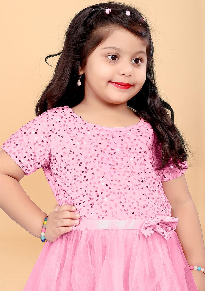 Baby Pink Embroidered Velvet Dress For Girls