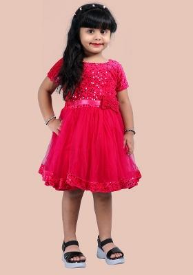 Rani Pink Embroidered Velvet Dress For Girls