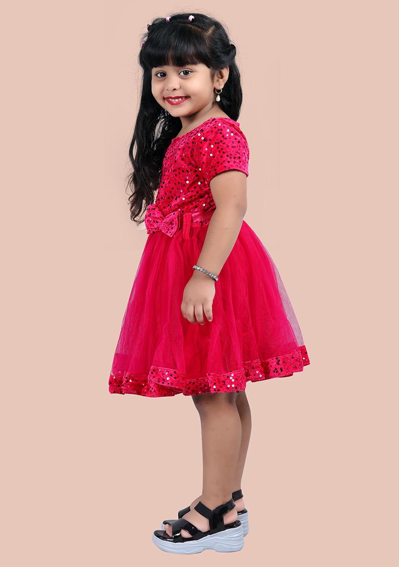 Rani Pink Embroidered Velvet Dress For Girls