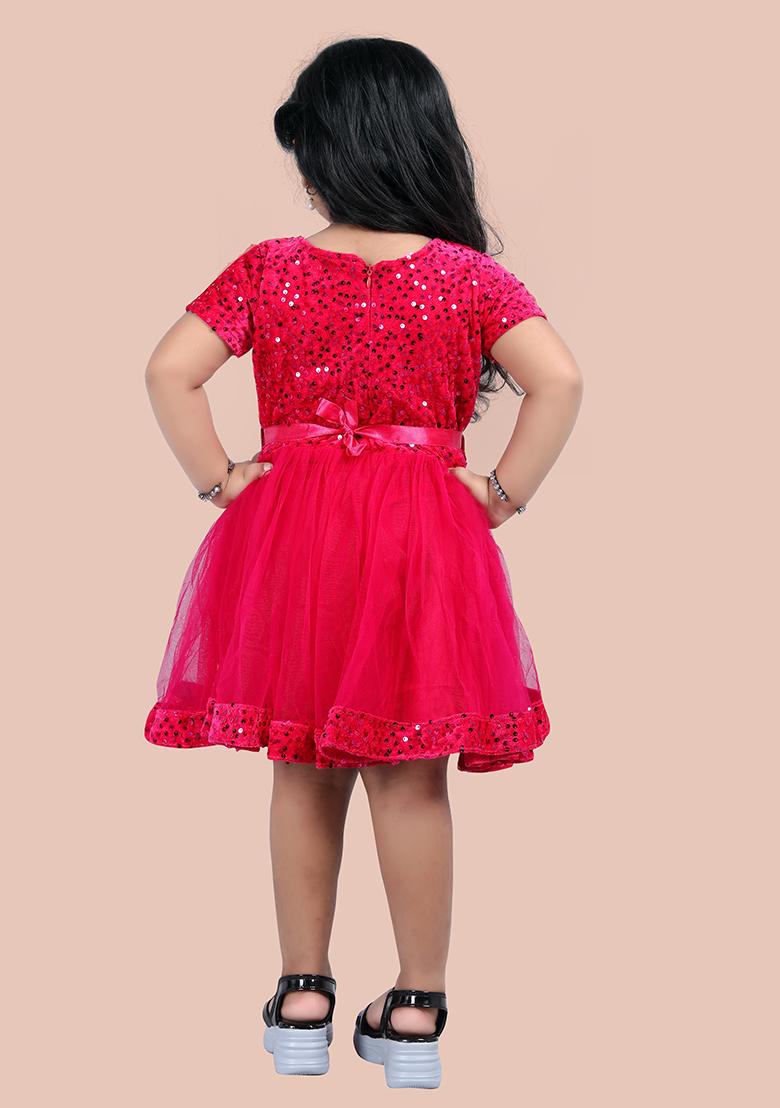 Rani Pink Embroidered Velvet Dress For Girls