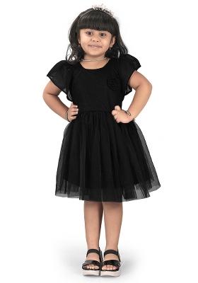Black Embroidered Net Dress For Girls