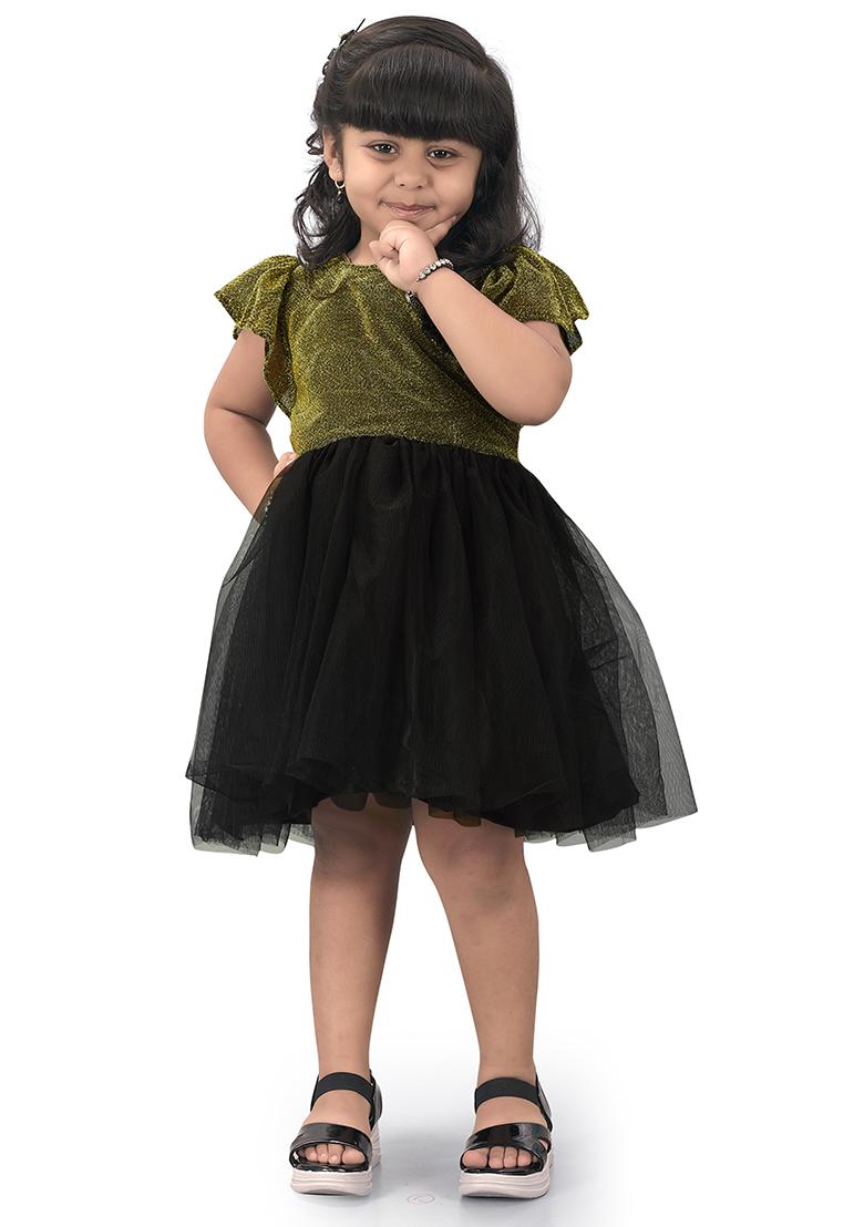 Gold Embroidered Net Dress For Girls