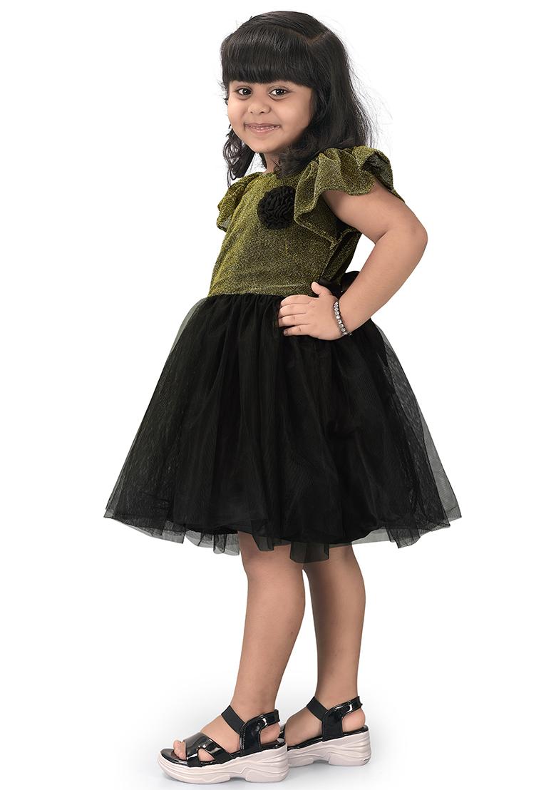 Gold Embroidered Net Dress For Girls