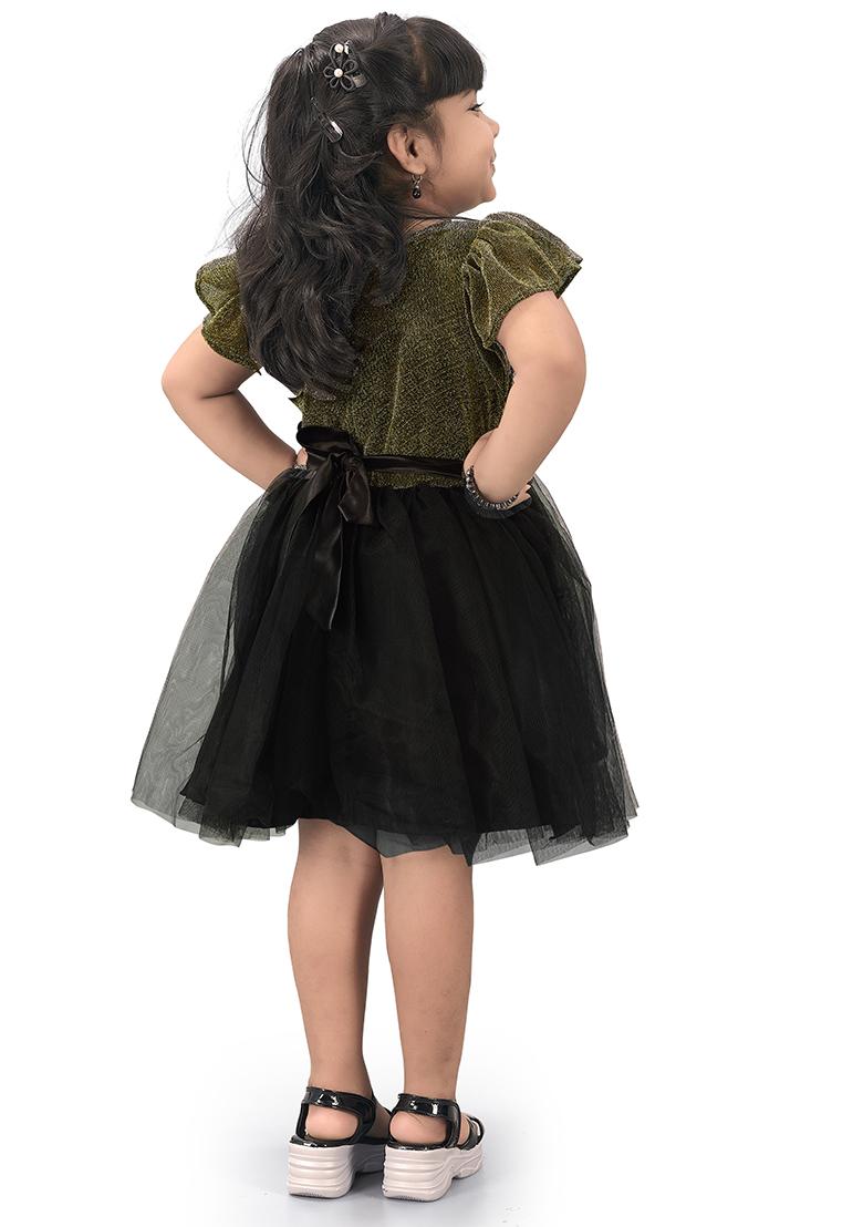 Gold Embroidered Net Dress For Girls