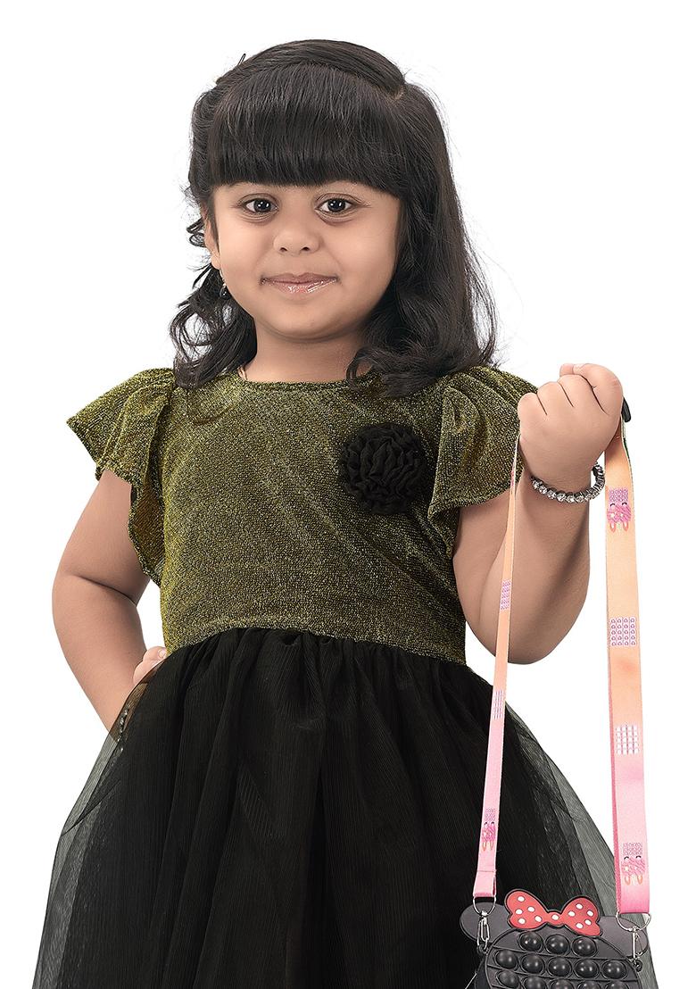 Gold Embroidered Net Dress For Girls